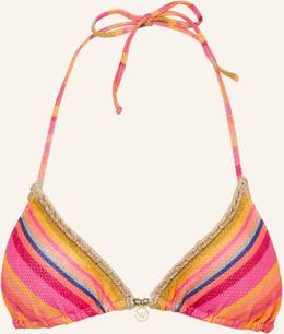 Watercult Triangel-Bikini-Top Dopamine Stripe mit Glanzgarn pink